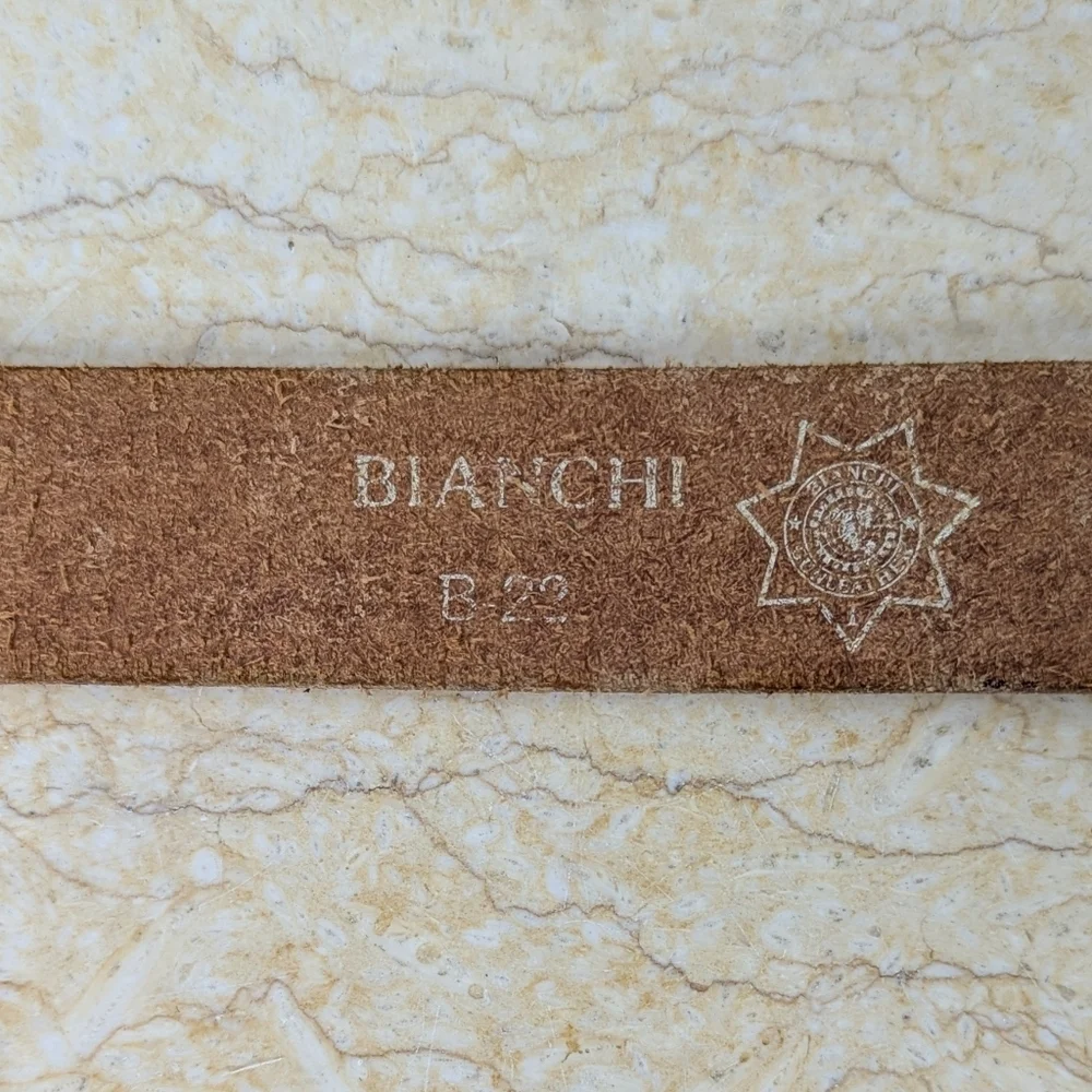 Vintage Bianchi Brown Rugged Leather Western Tooled Belt Silver Accents Women 38
